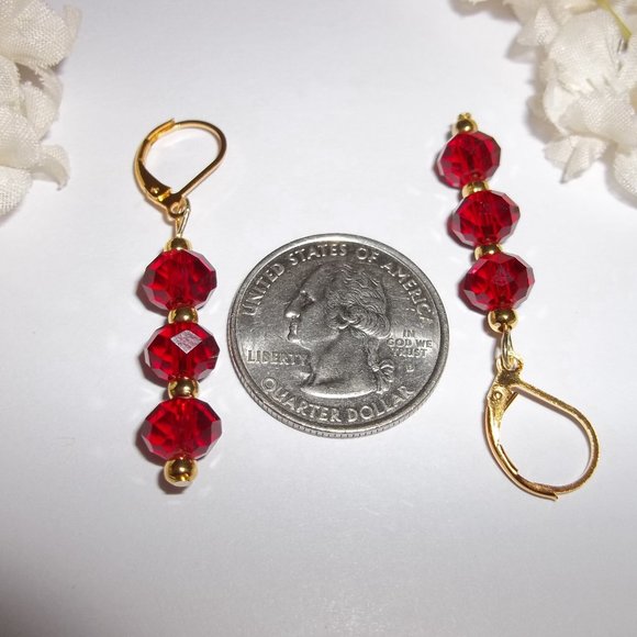 Sexy Red & Gold Earring Set Sparkly Handmade Fashion Jewelry Pair Dangly 6329 - Picture 3 of 7